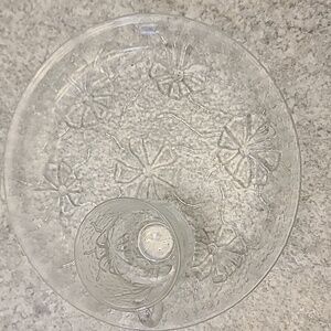 Vintage Rain Flower Clear Floral Glass Plate and Cup Set of 4